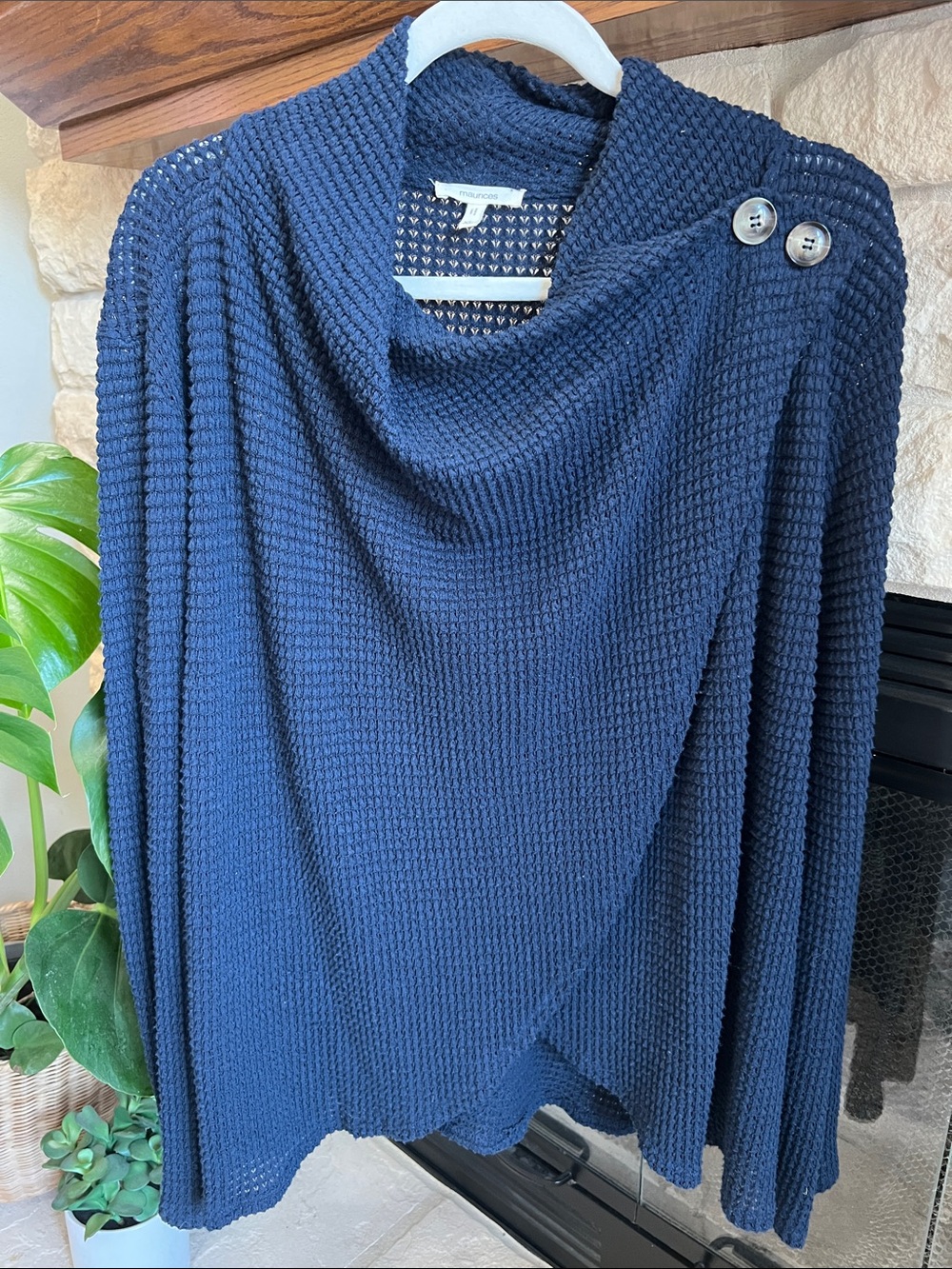 Maurices Navy Textured Button-Shoulder Poncho Sweater